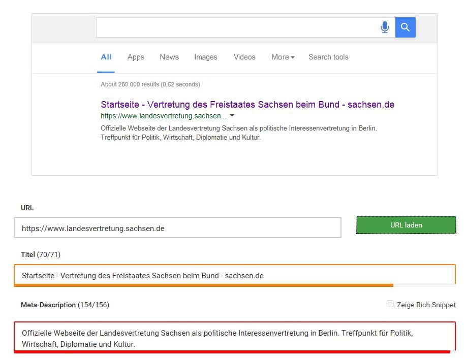 Screenshot des SERP Snippet Generators Sistrix