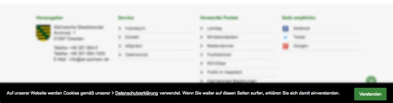 Screenshot eines Browserfenster mit eingeblendeter Cookiebar
