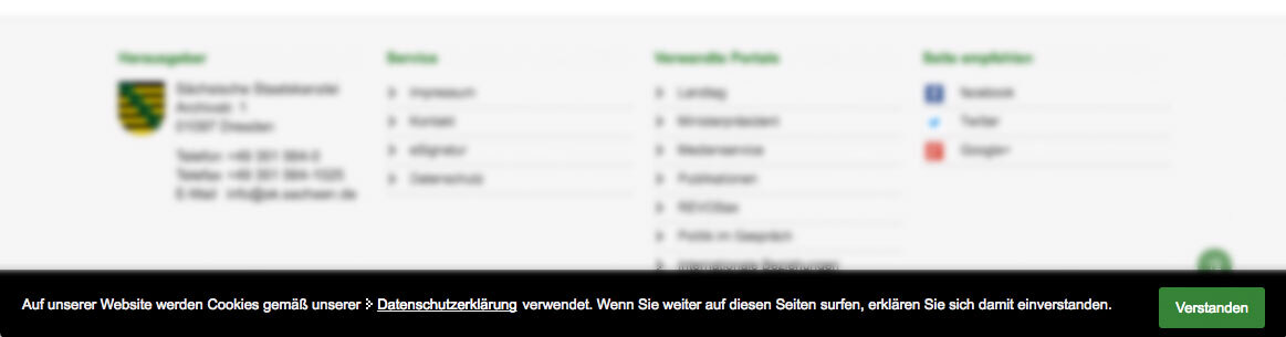 Screenshot eines Browserfenster mit eingeblendeter Cookiebar