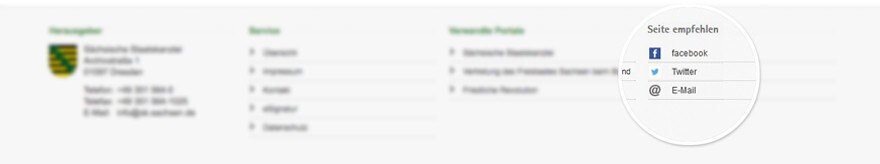 Social Media im Footer: Seite empfehlen